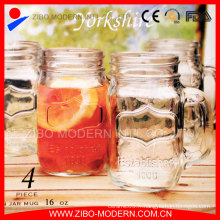 Drinking Mason Jar Logo Pots de maçonnerie en verre bon marché avec tige